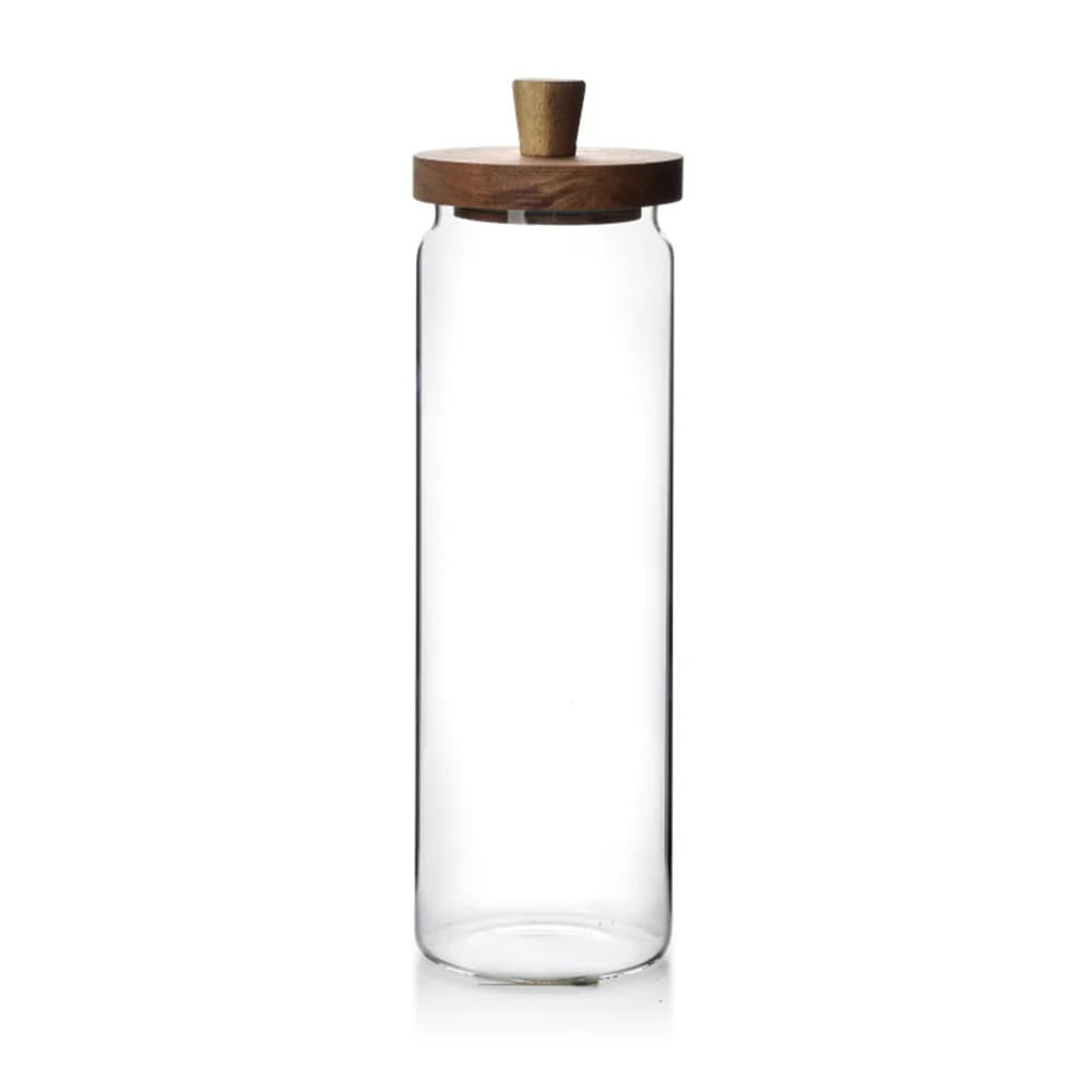 Szklany pojemnik z drewnianą pokrywką wysoki 1750 ml
