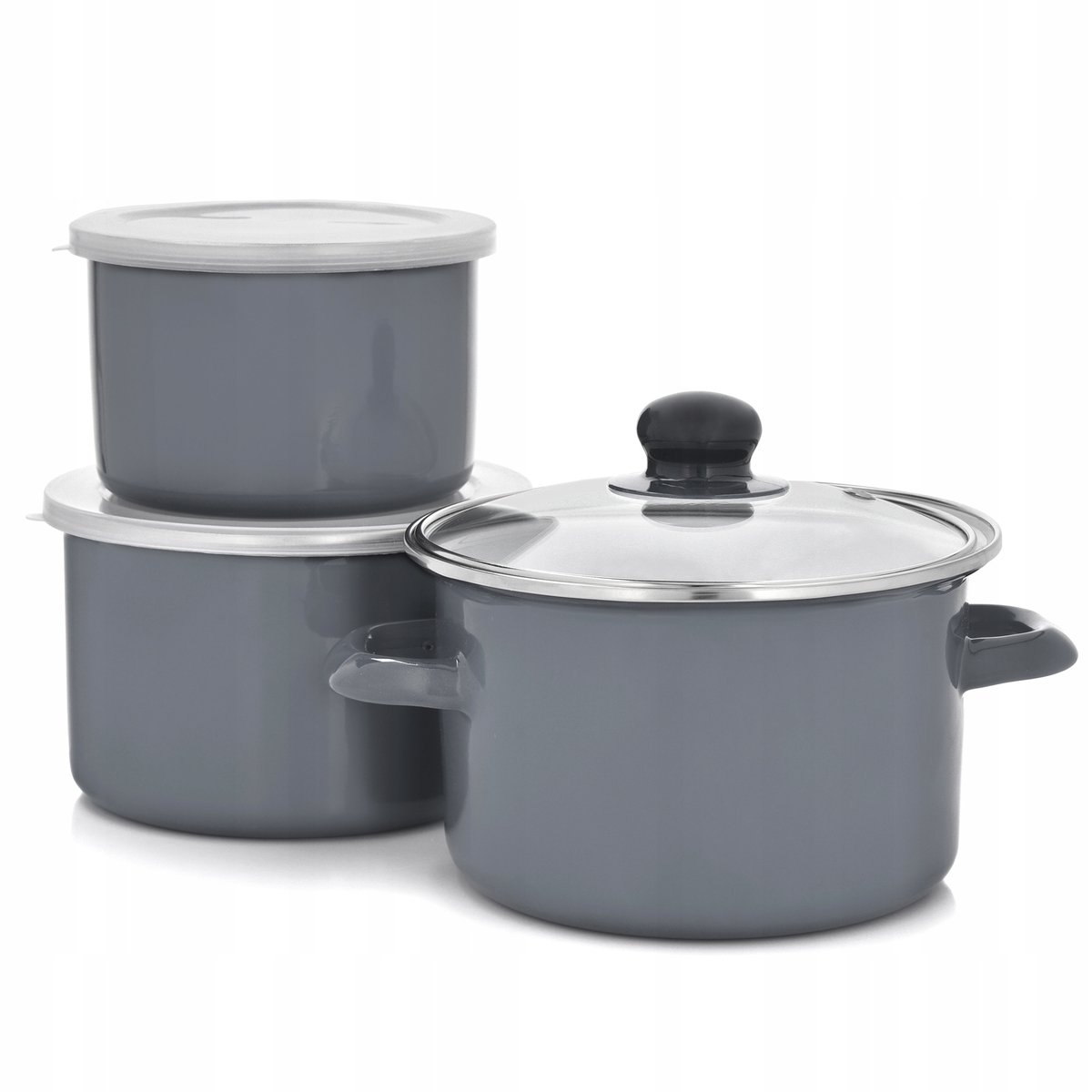 29316 Komplet garnków emaliowanych 3-elementowy szary EMALIA OLKUSZ