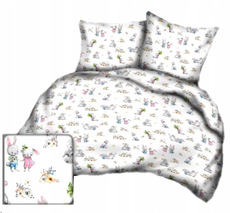 pościel bawełna lux 220x240 + 2 poszewka B 545 zajęczaki białe Wielkanoc