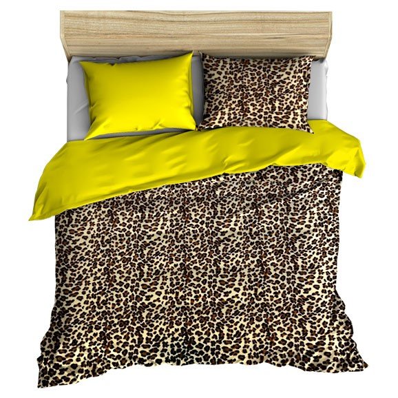pościel z polaru 160x220 + 2 poszewki P 309-6 DUO panterka brąz / żółty
