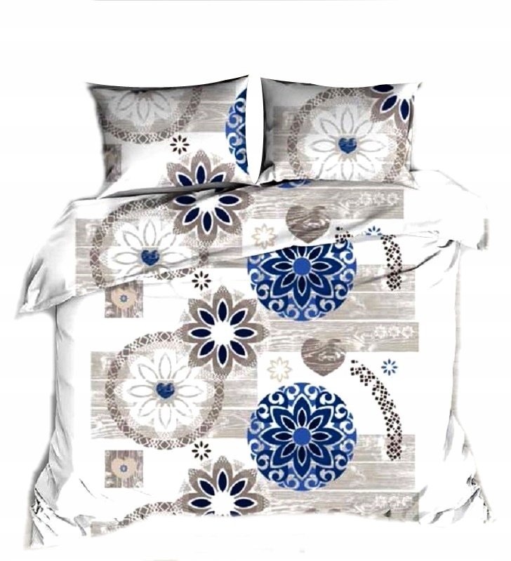 pościel z bawełny płaskiej 140x200 + 1 poszewka B 82-1 cudaczek niebieski