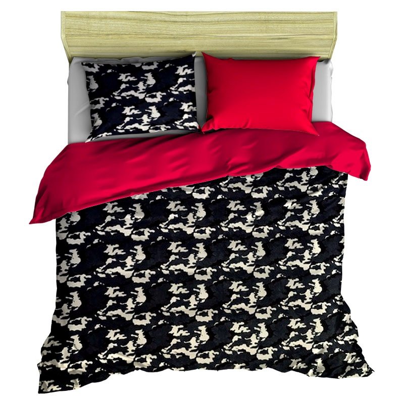 pościel z polaru 160x200 + 2 poszewki P 310-8 DUO moro granat / czerwony