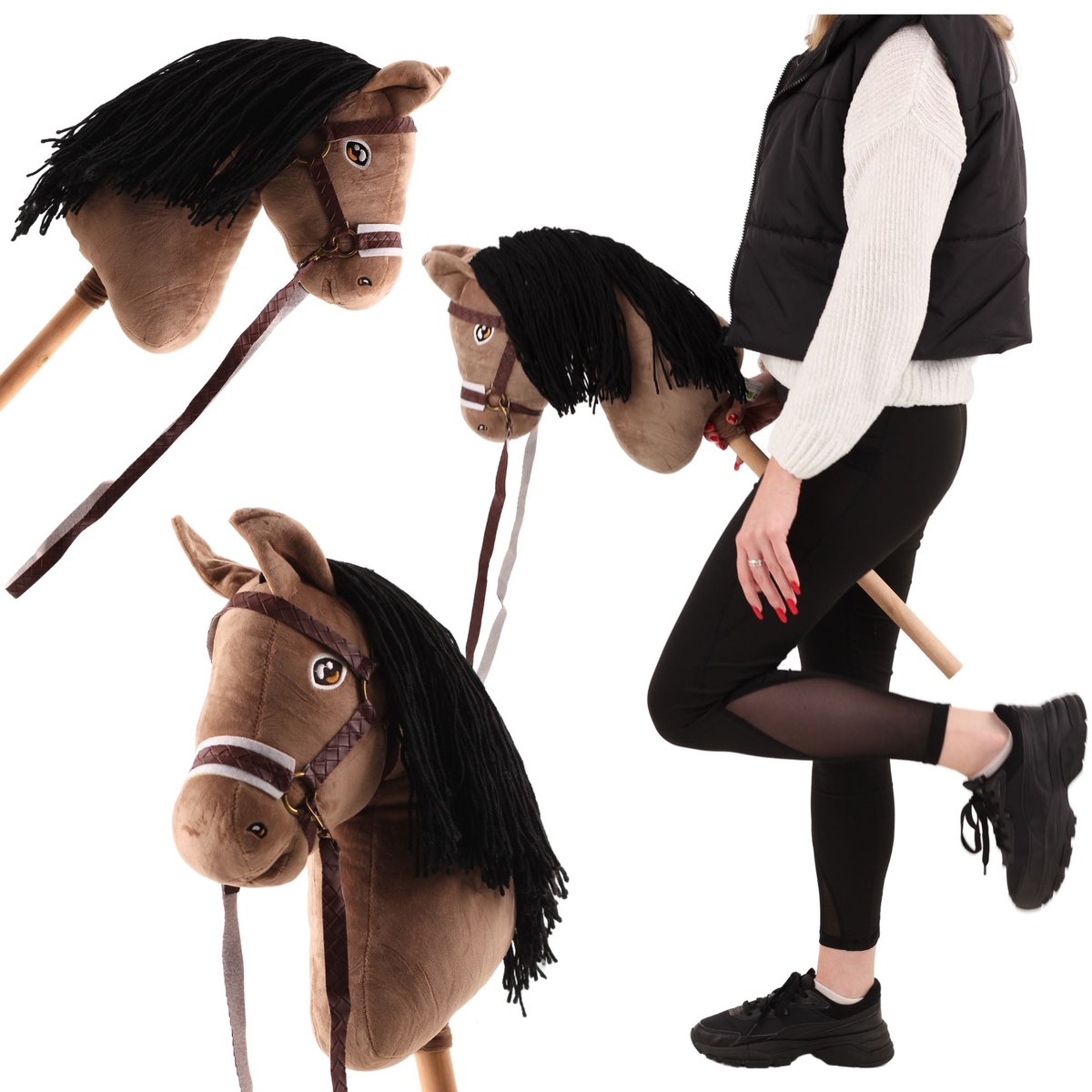 2 x HOBBY HORSE DUŻY A3 KOŃ NA KIJU NA PATYKU KONIK PLUSZOWY + WODZE + OGŁO
