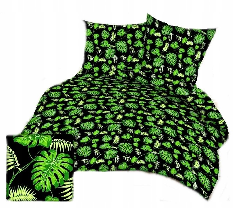 pościel bawełna lux 160x220 + 2 poszewka B 269 liście palmy zielone ciemne