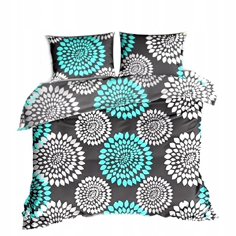 pościel z bawełny płaskiej 220x220 + 2 poszewki B 121 dmuchawce turkus