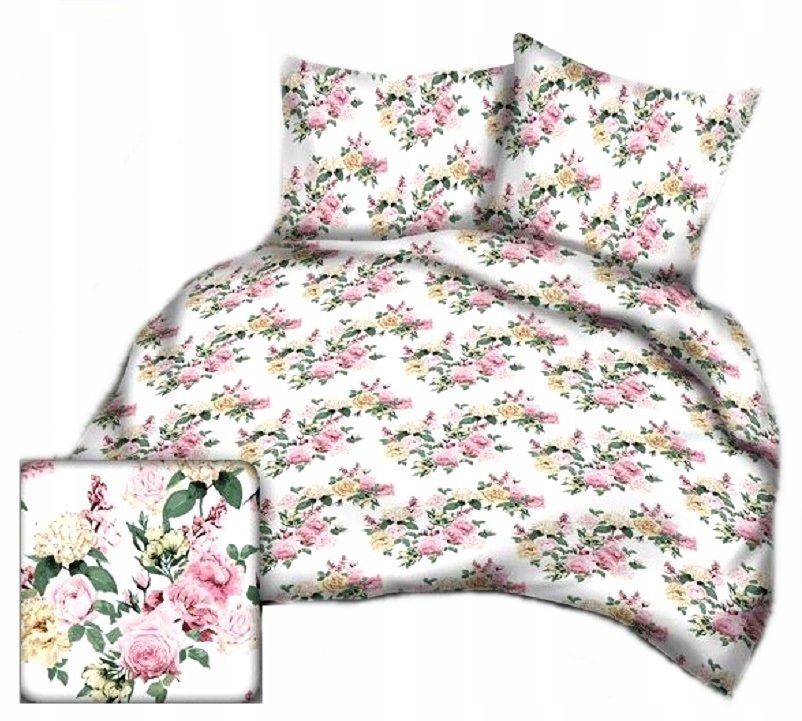 pościel bawełna deLUX 180x200 + 2 poszewki B 258 bukiet kwiatów na białym