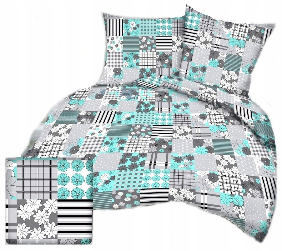 pościel bawełna lux 200x220 + 2 poszewka B 375-2 patchwork duży mięta