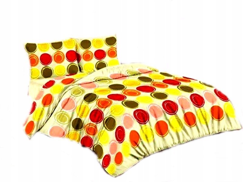 pościel z bawełny płaskiej 140x200 + 1 poszewka B 10 kółka na seledynie