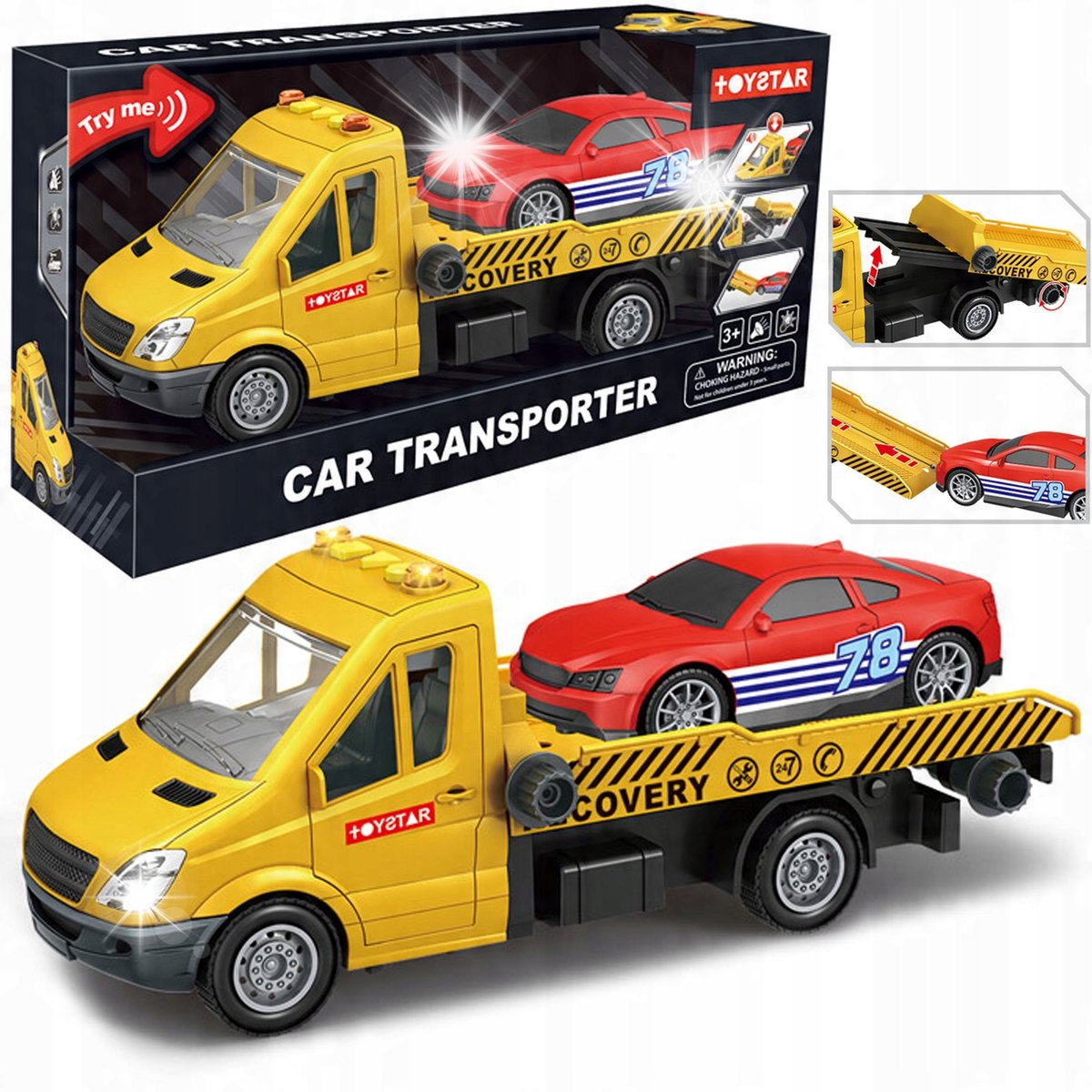 HOLOWNIK LAWETA AUTO POMOC DROGOWA XL GUMOWE KOŁA DŹWIĘK ŚWIATŁA MATADI