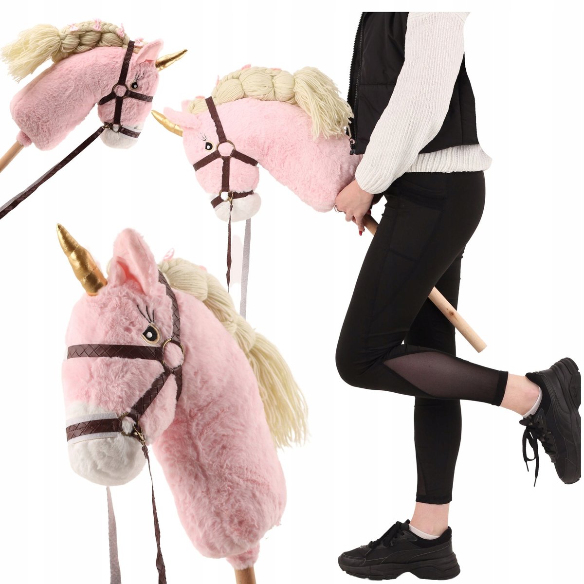 2 x HOBBY HORSE DUŻY A3 KOŃ NA KIJU NA PATYKU KONIK PLUSZOWY + WODZE + OGŁO