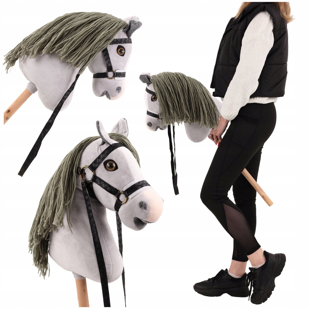 2 x HOBBY HORSE DUŻY A3 KOŃ NA KIJU NA PATYKU KONIK PLUSZOWY + WODZE + OGŁO