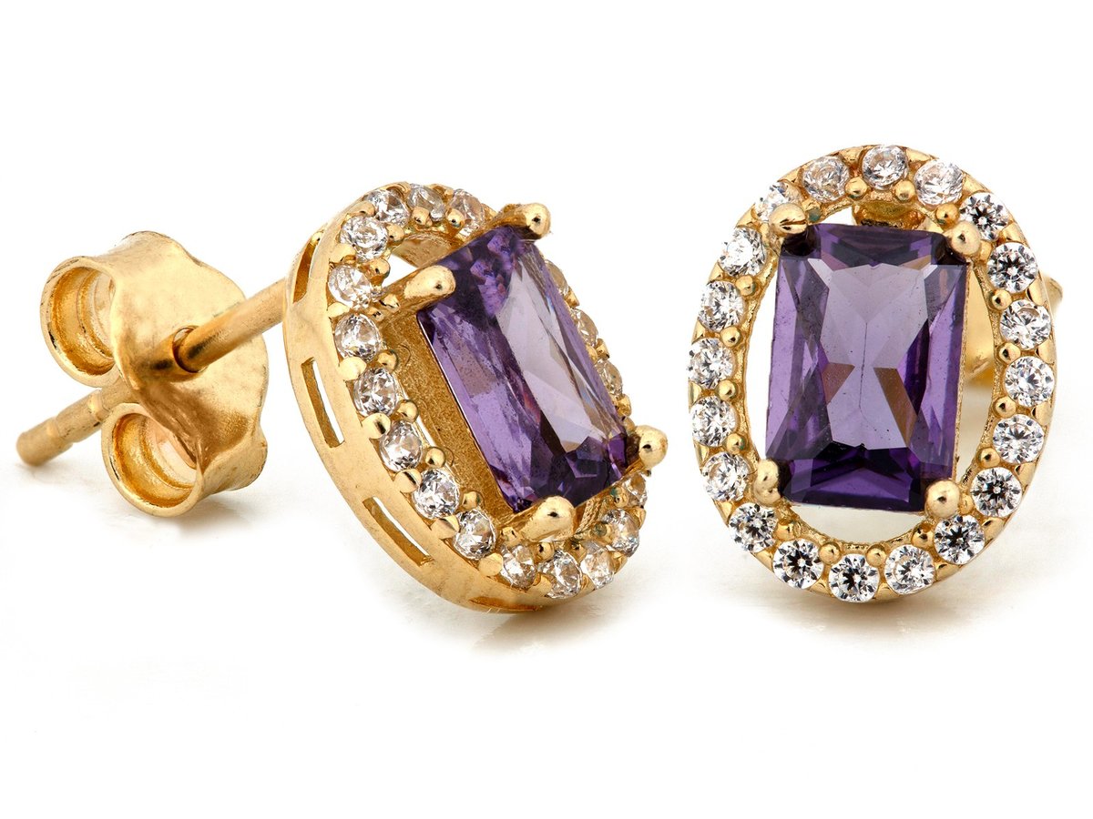 Kolczyki złote 585 markiza z fioletowym oczkiem na sztyfcie 1.91g