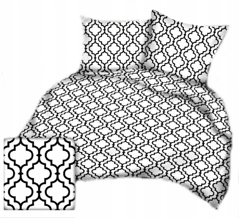 pościel bawełna lux 180x200 + 2 poszewka B 328 maroko czarne na białym