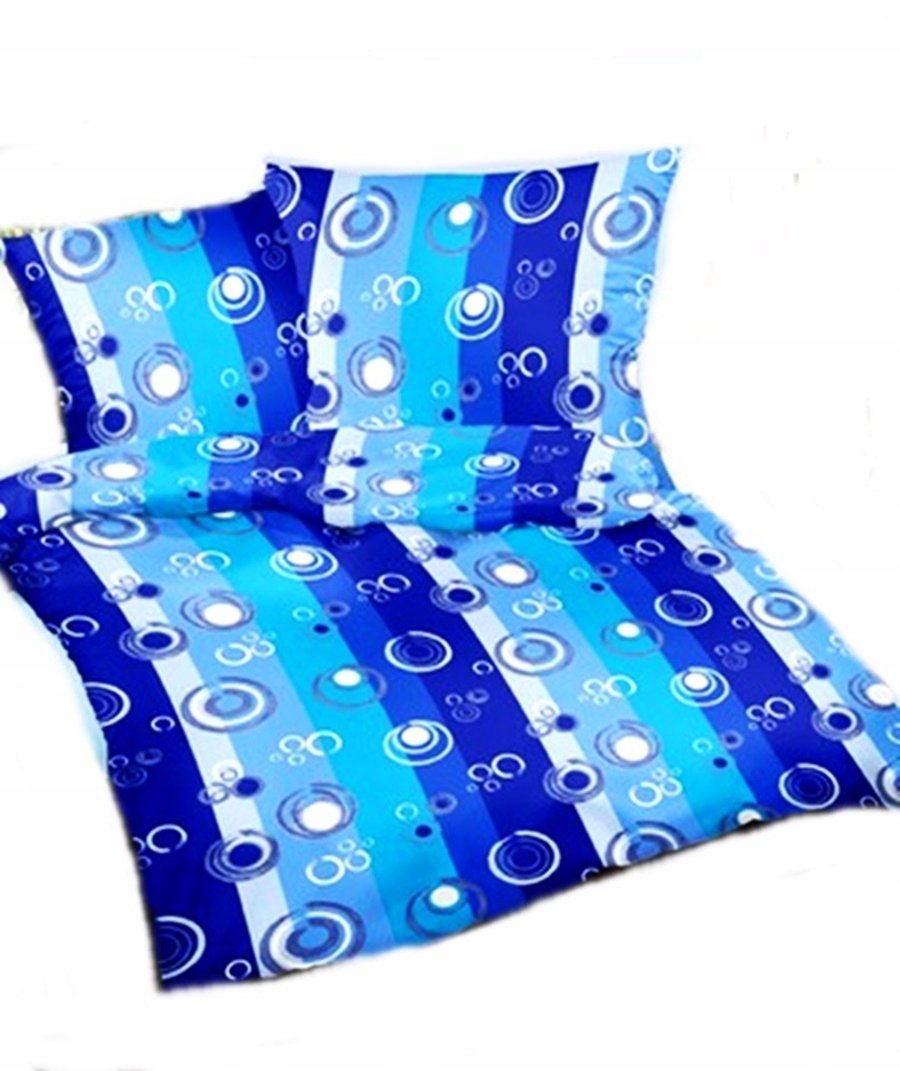 pościel kora lux 220x220 + 2 poszewki K 360-1 zakręcone pasy niebieskie