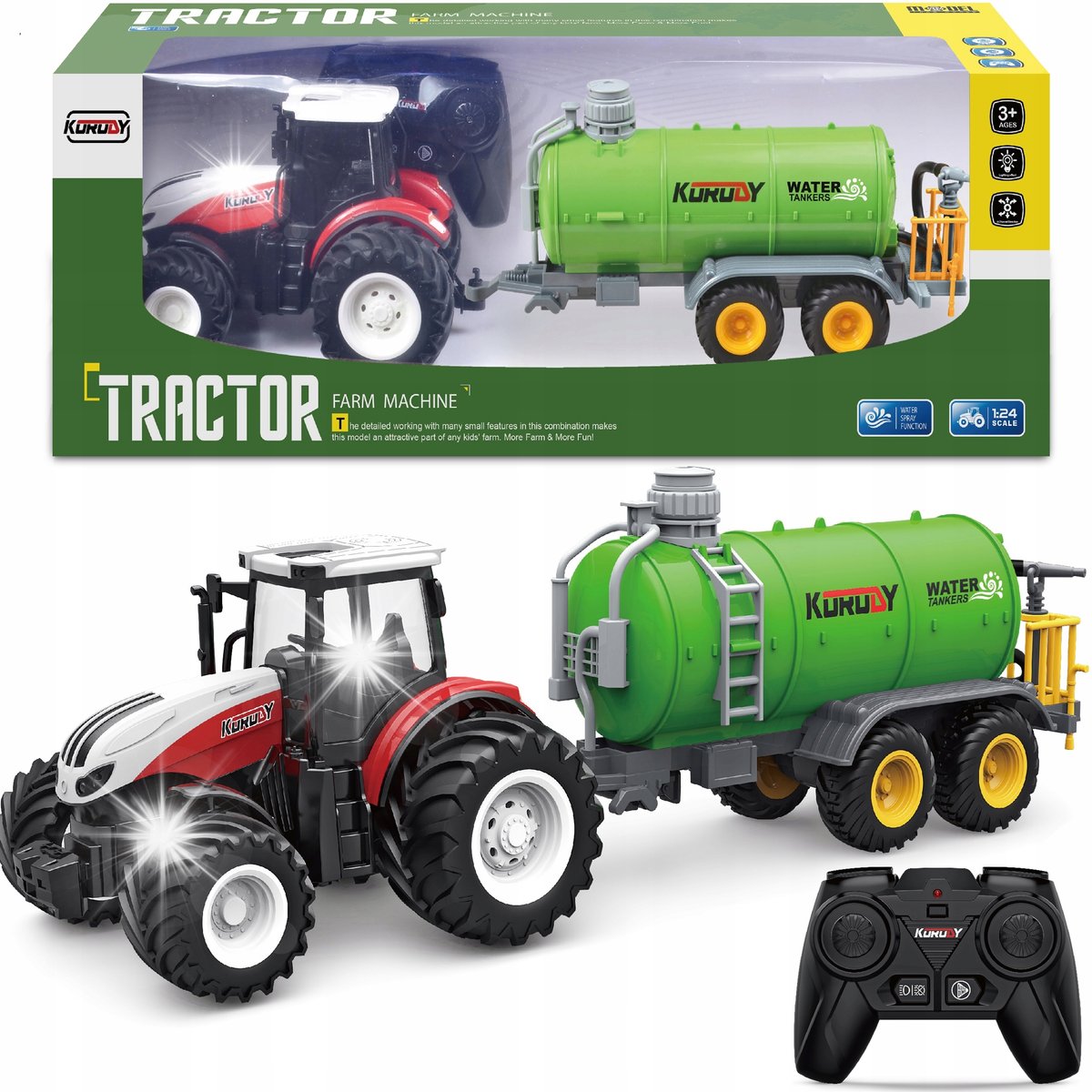 TRAKTOR ZDALNIE STEROWANY Przyczepa BECZKOWÓZ POMPKA GUMOWE KOŁA MATADI