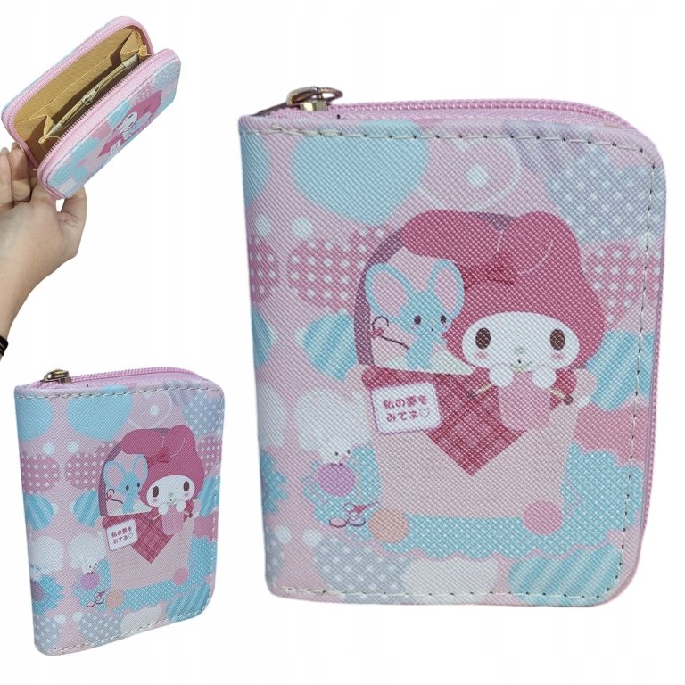 2 x Uroczy Portfel Młodzieżowy Dziecięcy KUROMI SANRIO MELODY RÓŻOWY NA ZAM