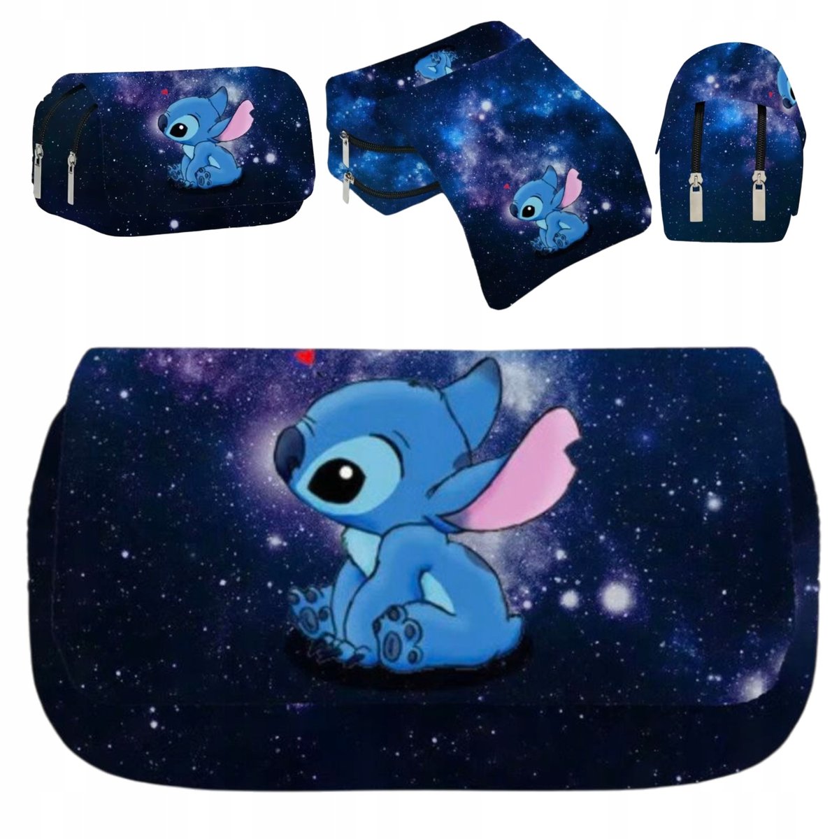 2 x Piórnik Szkolny LILO STICH SASZETKA POJEMNA KIESZENIE NA ZAMEK KLAPKA