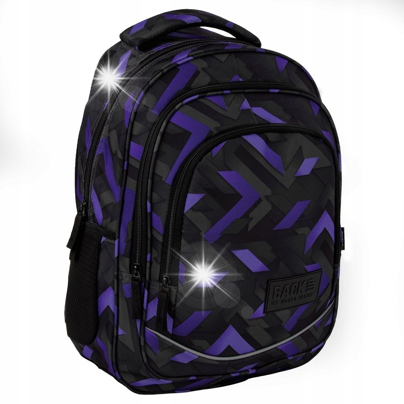 Plecak szkolny BackUP Nanostripes unisex czarny fiolet grafit geometryczny