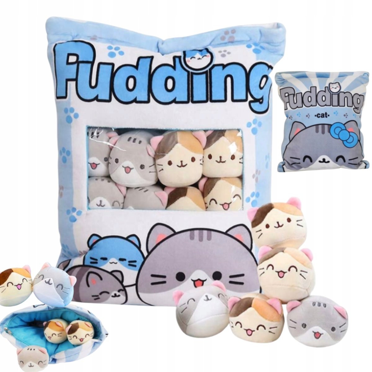 2 x Poduszka Pudding 2w1 z Maskotkami KOTKAMI-PLUSZOWA PRZYTULANKA DO RZUCA
