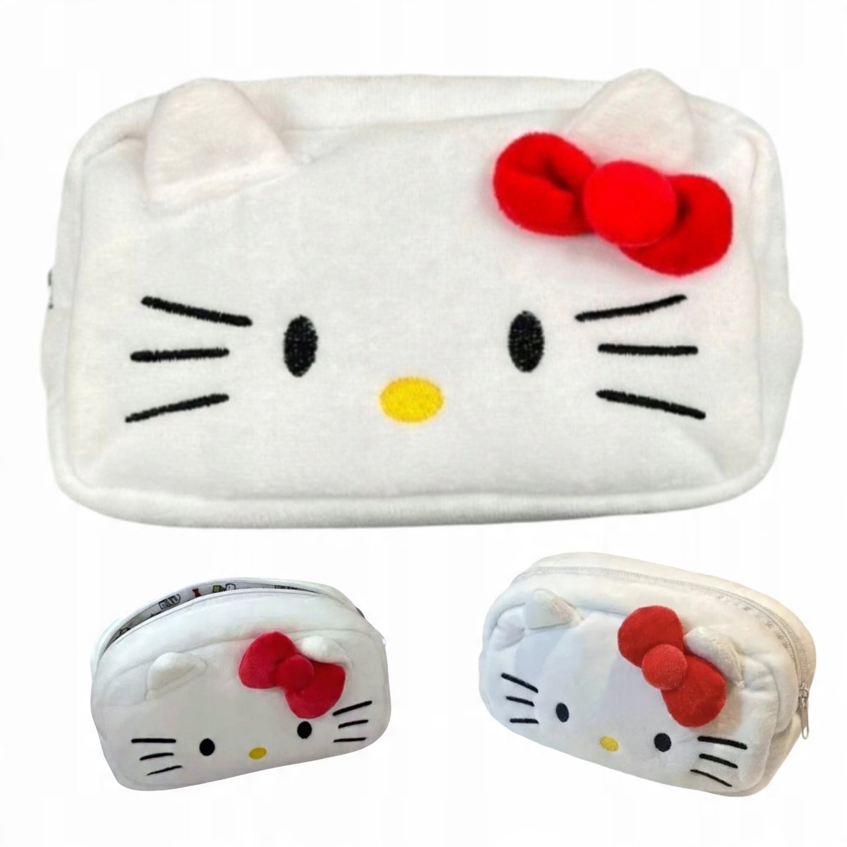 2 x Piórnik Szkolny Kosmetyczka Hello Kitty PLUSZOWA PODRÓZNA NA ZAMEK BIAŁ