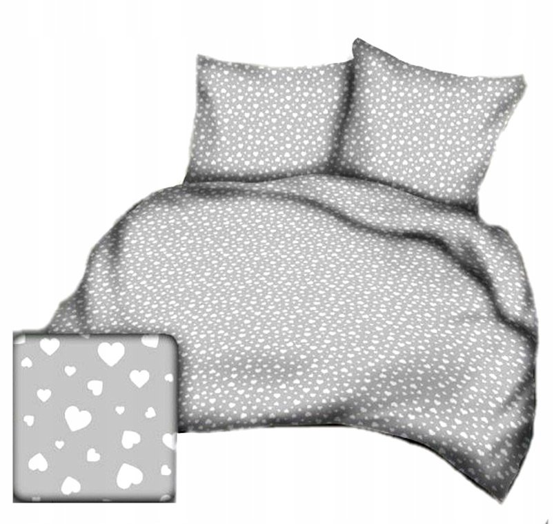 pościel bawełna lux 220x220 + 2 poszewka B 355 serduszka szare mini