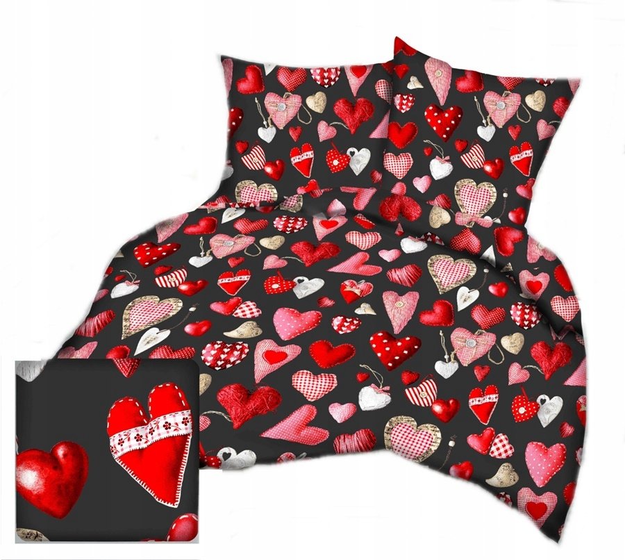 pościel bawełna deLUX 200x200 + 2 poszewki B 383-1 walentynkowy czar grafit