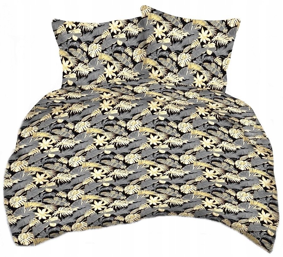 pościel bawełna deLUX 180x200 + 2 poszewki B 314 palma złota na szarym