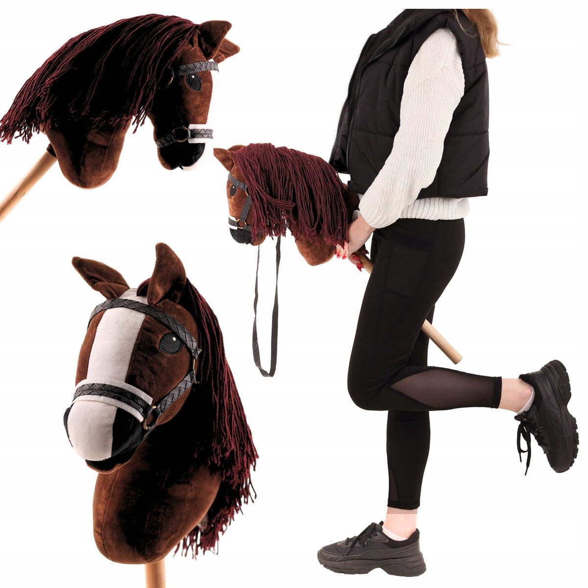 2 x HOBBY HORSE DUŻY A3 KOŃ NA KIJU NA PATYKU KONIK PLUSZOWY + WODZE + OGŁO