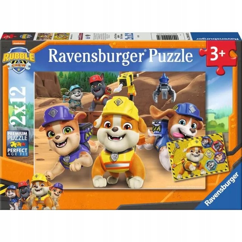 RAVENSBURGER PUZZLE 2D PSI PATROL RUBBLE & CREW ZESTAW 2X12 ELEMENTÓW 3+