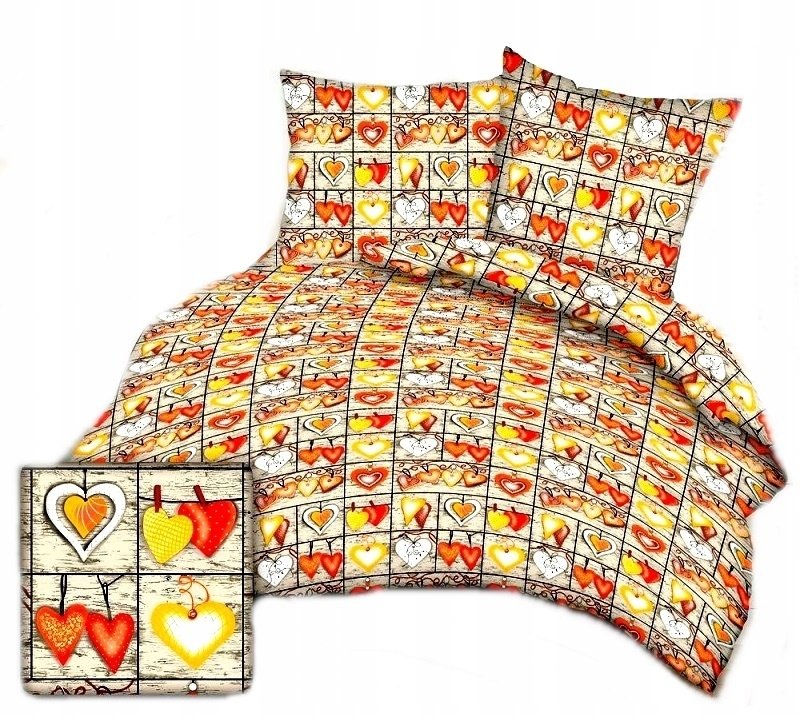 pościel bawełna lux 160x220 + 2 poszewka B 231 serca zawieszki orange
