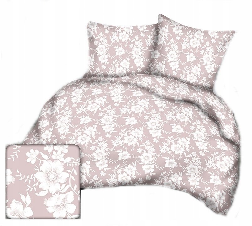 pościel bawełna lux 200x220 + 2 poszewka B 343-4 kwiaty w beżu