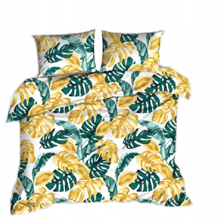 pościel kora lux 160x220 + 2 poszewki K 274-7 liście zielono złote na biały