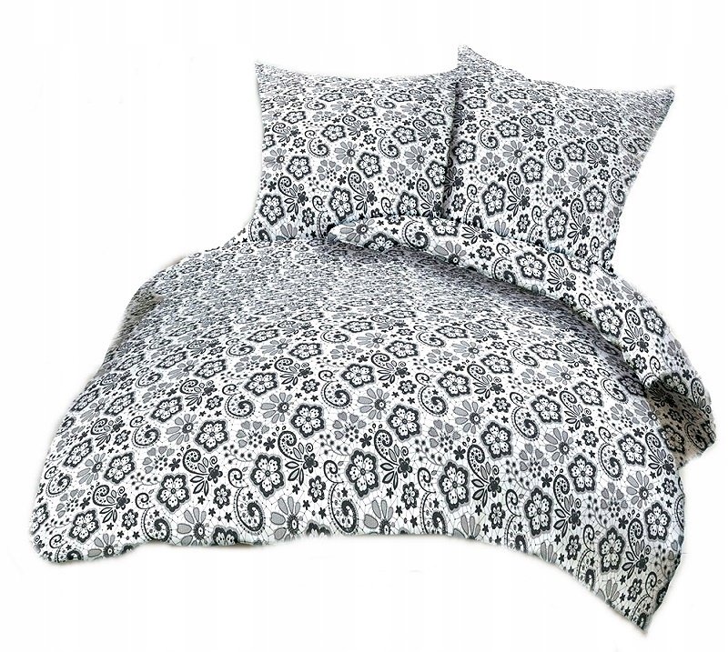 pościel bawełna lux 200x220 + 2 poszewka B 202 kaszubski motyw szary na bia