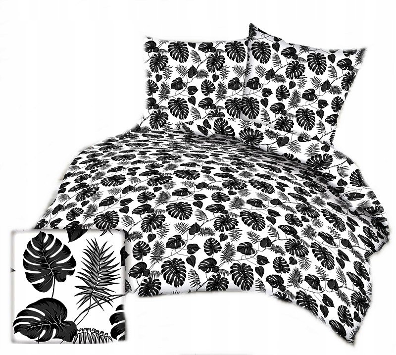 pościel bawełna lux 220x240 + 2 poszewka B 269-2 liście palmy szare