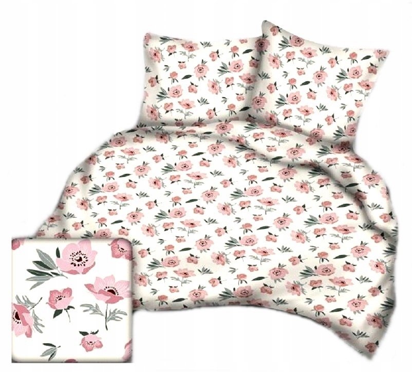 pościel bawełna lux 220x220 + 2 poszewka B 308-2 urocze maki różowe na ecru