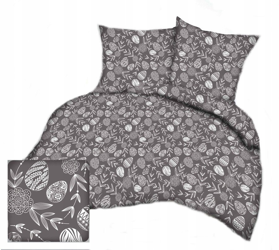 pościel bawełna lux 180x200 + 2 poszewka B 549-1 pisanki popiel Wielkanoc