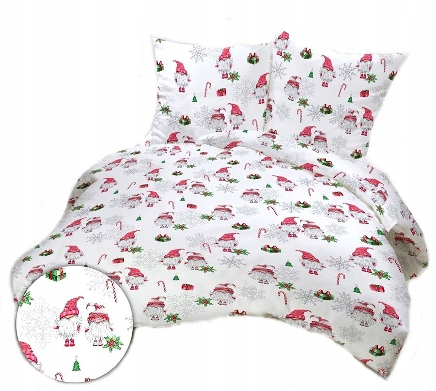 pościel z flaneli 220x240 + 2x poszewka F 99-1 gnomki czerwone