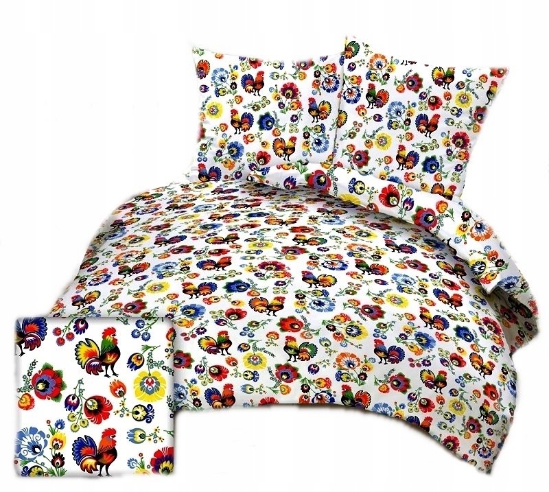 pościel bawełna lux 160x200 + 2 poszewka B 267 łowicz biały kogucik