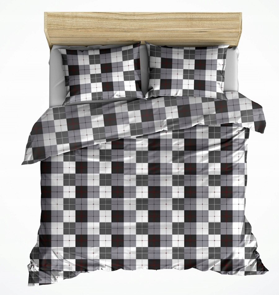 pościel z bawełny płaskiej 160x220 + 2 poszewki B 13 szara w kratkę