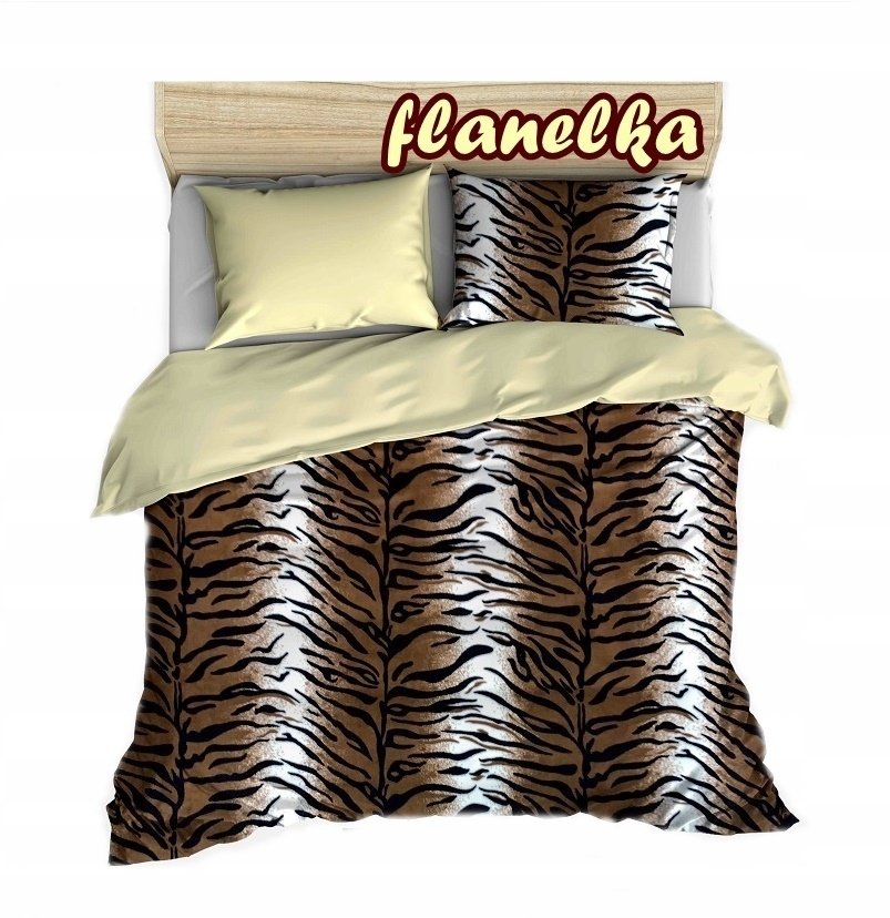 pościel z polaru 220x240 + 2 poszewki P 308-3 DUO tygrys / ecru