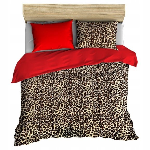 pościel z polaru 200x220 + 2 poszewki P 309-8 DUO panterka brąz / czerwony