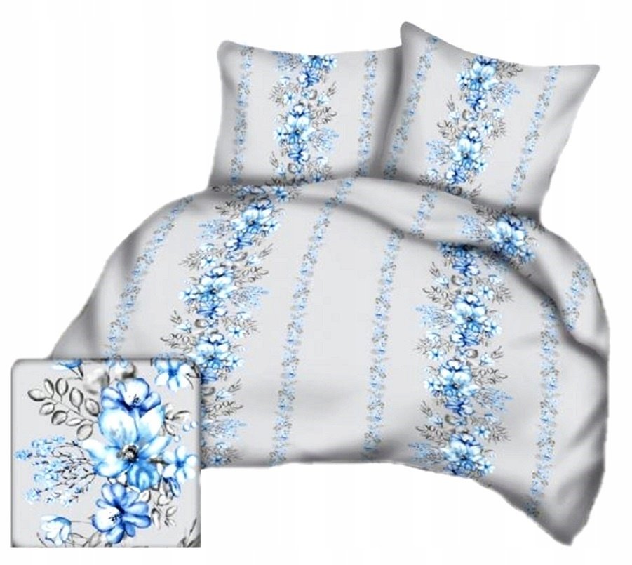 pościel kora lux 180x200 + 2 poszewki K 332-1 aleja niebiesk. kwiatów szara