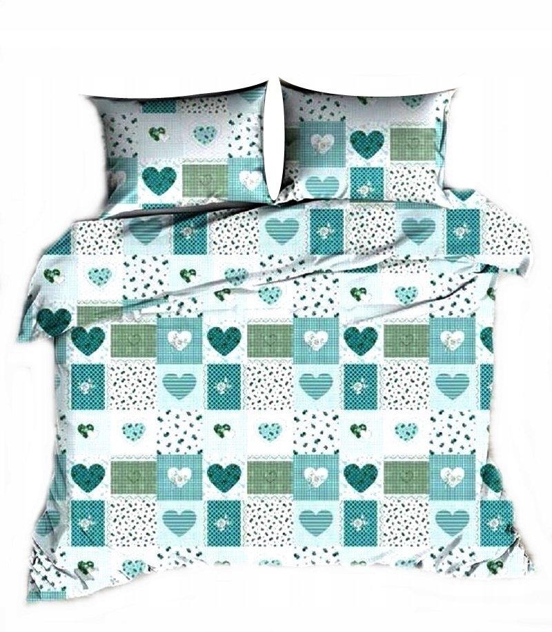pościel z bawełny płaskiej 160x220 + 2 poszewki B 85-3 patchwork serce turk