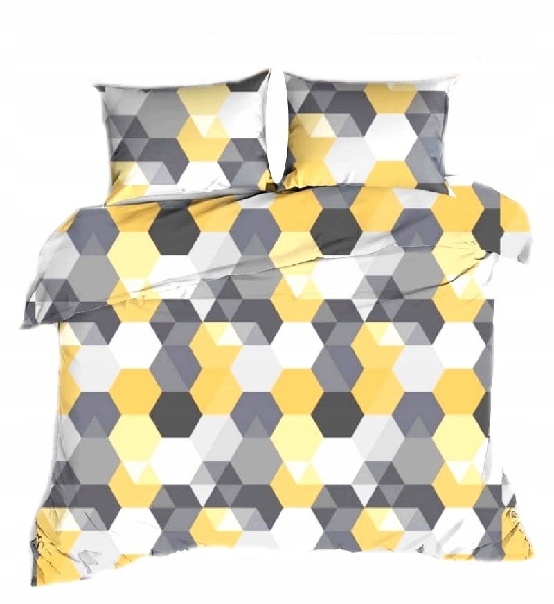 pościel z bawełny płaskiej 160x220 + 2 poszewki B 78-2 trakcyjna żółta