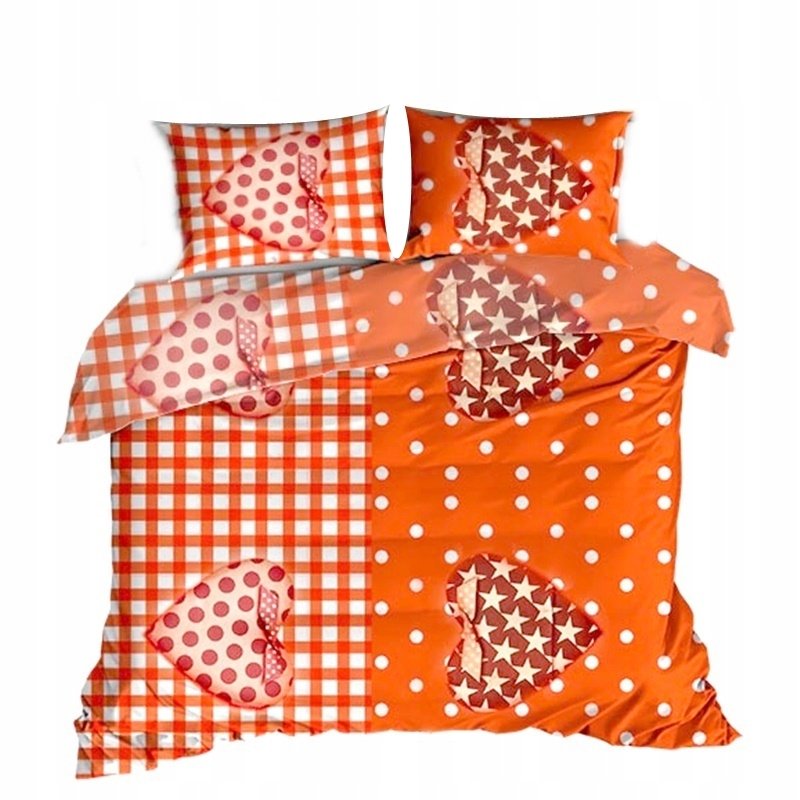 pościel z bawełny płaskiej 140x200 + 1 poszewka B 63 ceglane serducho