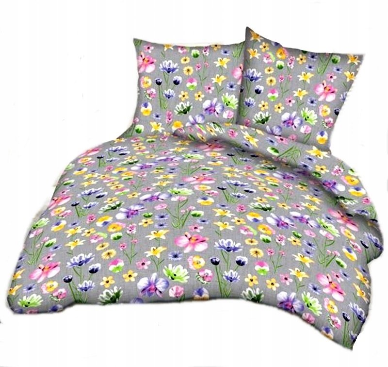 pościel kora lux 220x220 + 2 poszewki K 290 kwiaty malowane na szarym