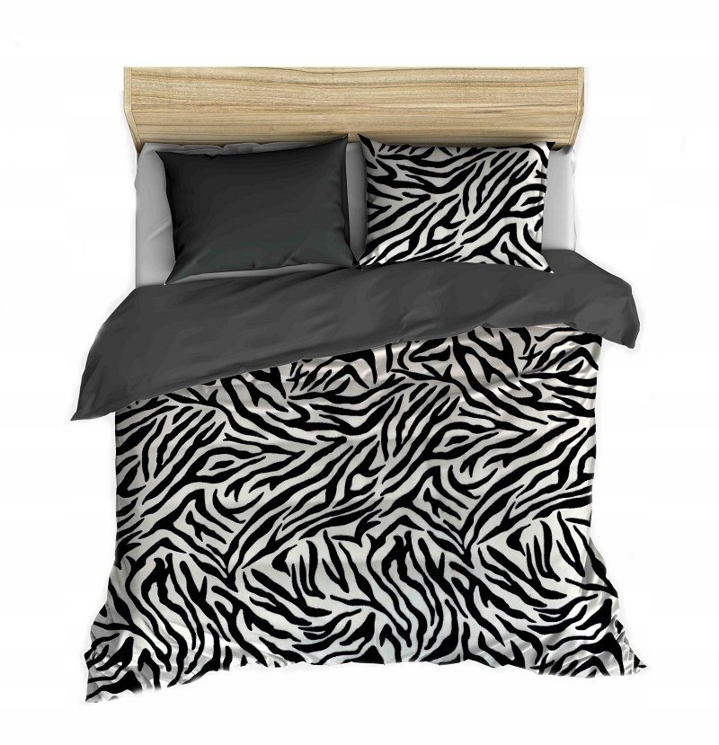pościel z polaru 220x240 + 2 poszewki P 305-4 DUO zebra czarna / popiel