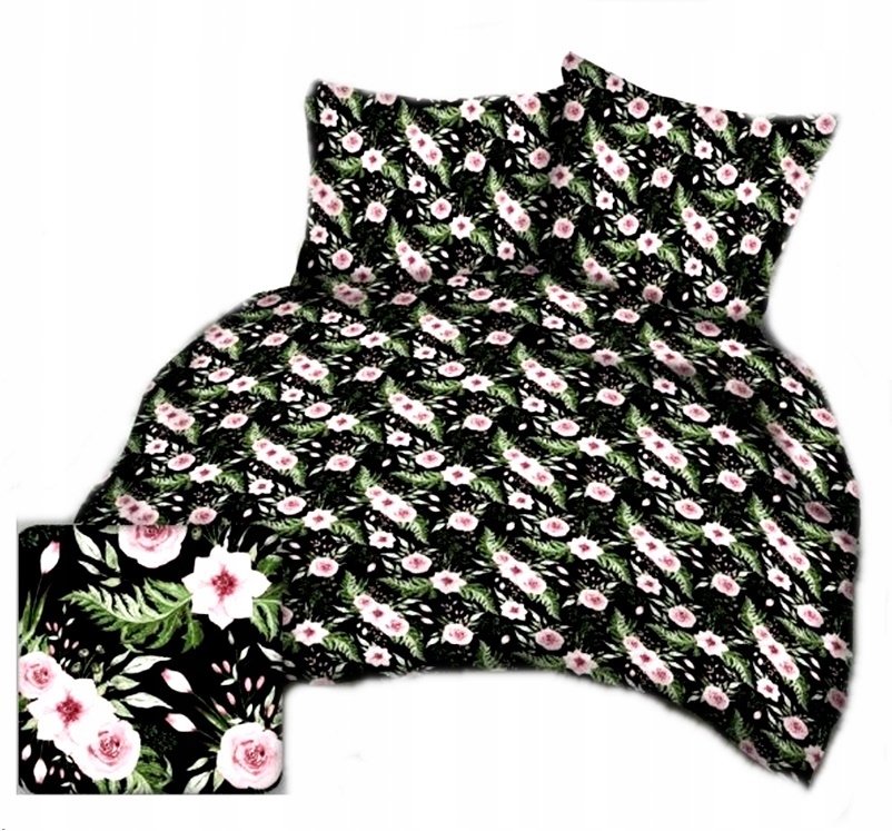 pościel bawełna lux 160x200 + 2 poszewka B 335 trzy róże na czarnym