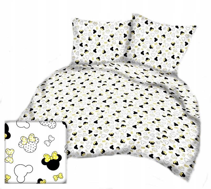 pościel bawełna lux 180x200 + 2 poszewka B 255-7 miki kokardy żółto- białe