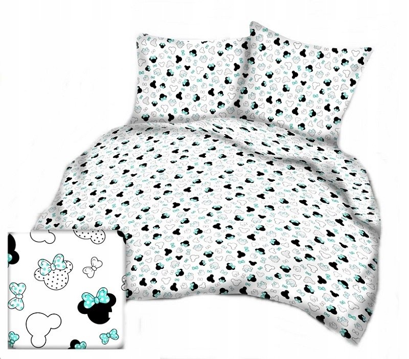 pościel bawełna lux 160x200 + 2 poszewka B 255-6 miki kokardy mięta- białe